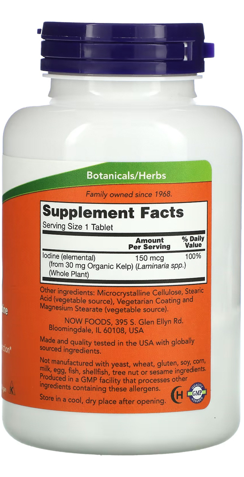 Kelp Algas 150mcg Now Foods Iodo Natural 200tablets Sabor Sem Sabor - Imagem 2