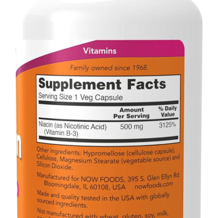 Niacina Vitamina B-3 500mg Now Foods Niacin 100 Veg Caps - Imagem 2
