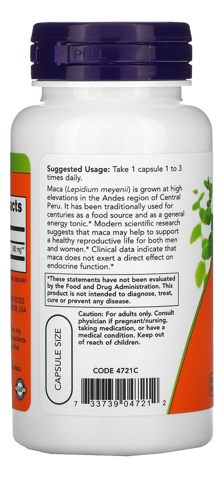 Maca Peruana 500mg 100 Veg Cápsulas Importado 4un Now Foods - Imagem 4