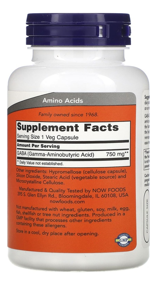 Ácido Gaba 750mg 100 Veg Cáps Importado 2un Now Foods - Imagem 3