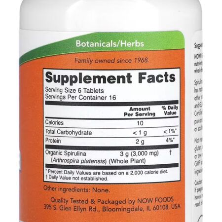 Spirulina Orgânica 500mg Now Foods 100 Tablets - Imagem 2