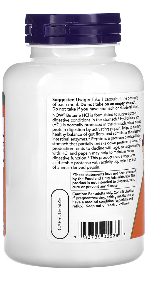Betaína Hcl 648mg Now Foods Betaine Hcl 120 Veg Caps 4un - Imagem 5