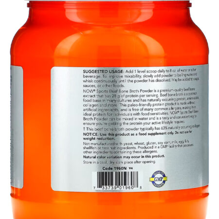 Beef Bone Broth Proteína Pó 544 G Importado 5un Now Foods - Imagem 3
