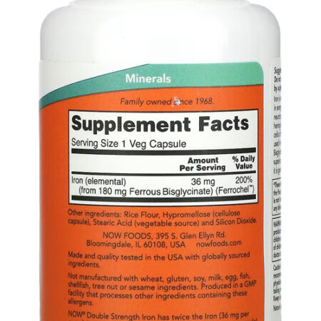 Bisglicinato De Ferro 36mg Now Foods Iron 90 Veg Caps - Imagem 2
