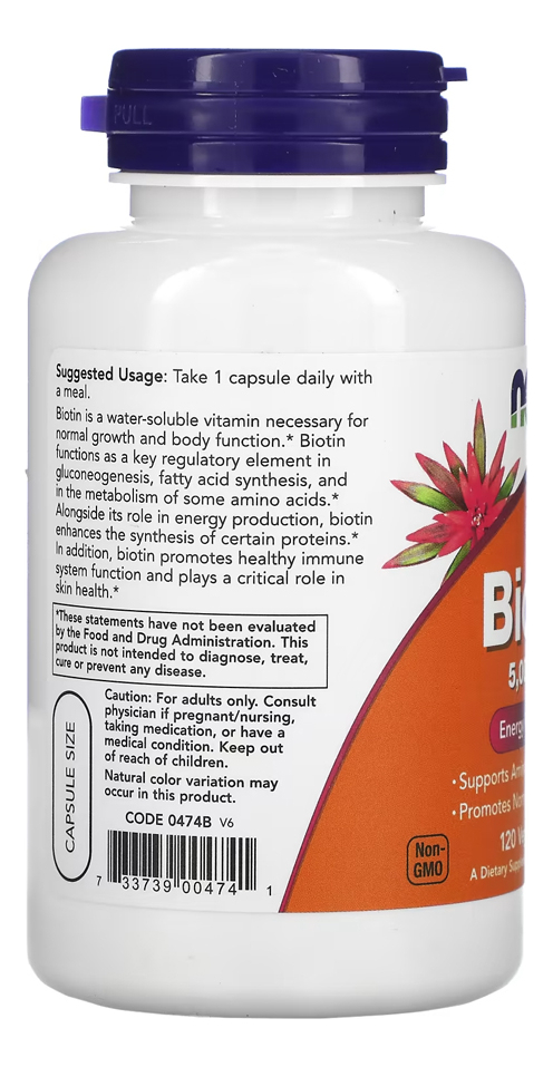 Biotina 5000mcg Now Foods 120 Caps + Porta Cápsulas - Imagem 3