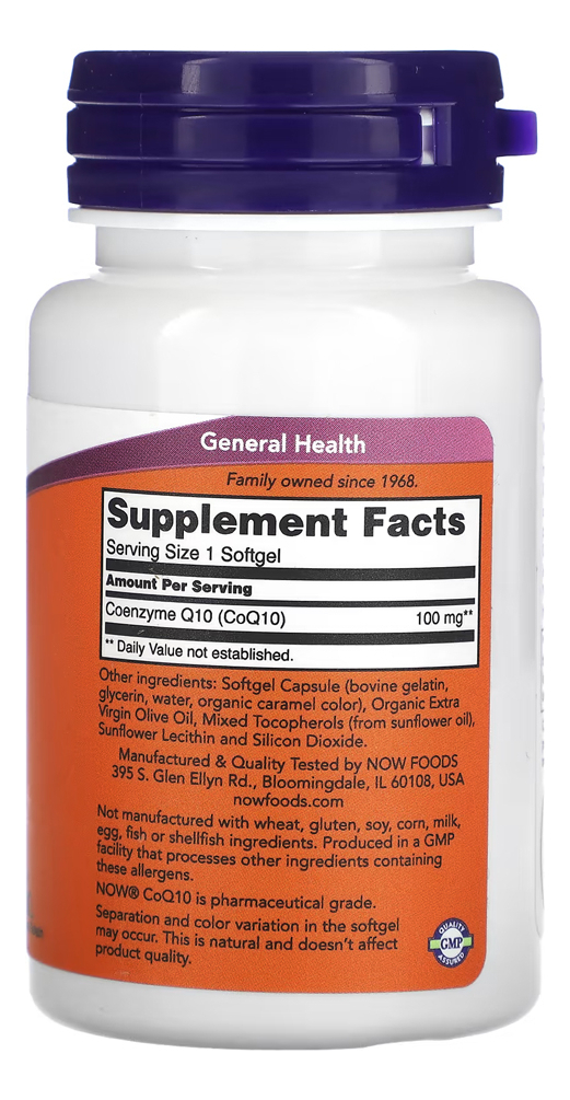 Coenzima Coq10 100mg Now Foods 50 Softgels + Porta Cápsulas Sabor N/a - Imagem 2