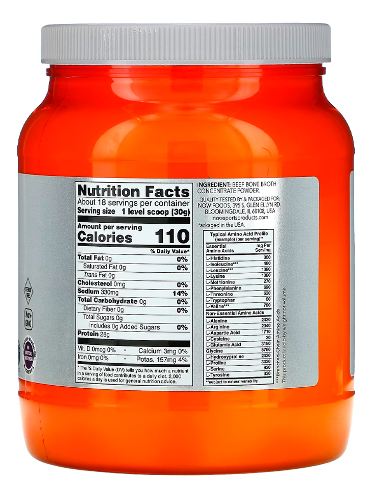 Beef Bone Broth Proteína Pó 544 G Importado 3un Now Foods - Imagem 4