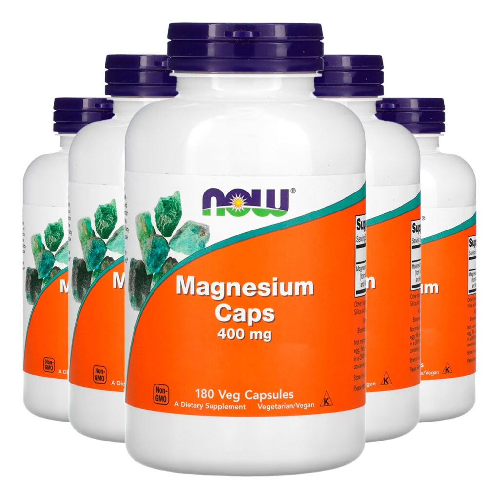 Magnésio Magnesium 400mg 180veg Cáps Importado 5un Now Foods