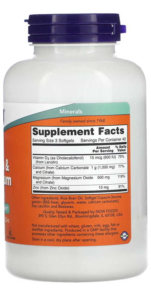 Cálcio Magnésio Now Foods Vitamina D3 Zinco 120soft Eua/usa - Imagem 2