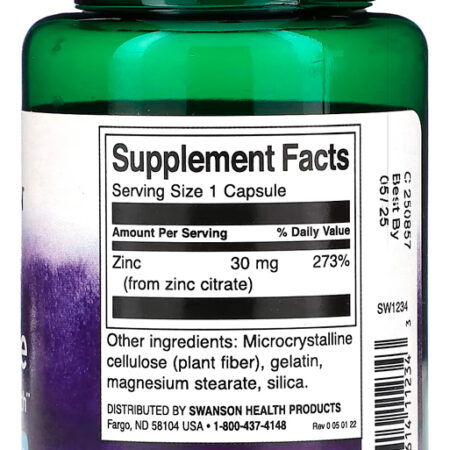 Citrato De Zinco 30 Mg Swanson 60 Capsulas Importado 3un - Imagem 4