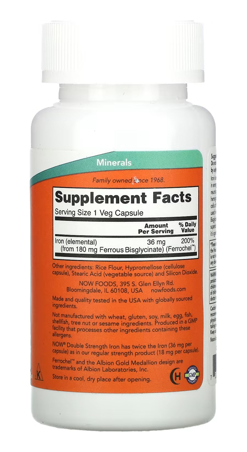 Bisglicinato De Ferro 36mg Now Foods Iron 90 Veg Caps 3un - Imagem 4