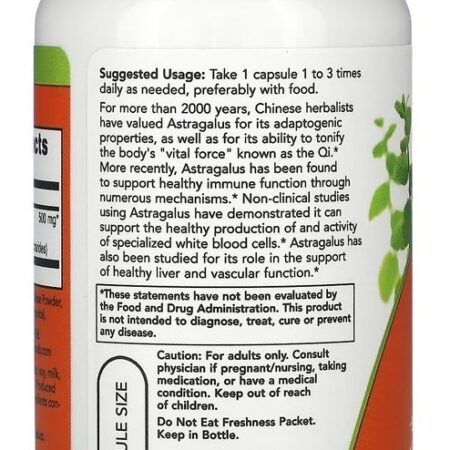 Astragalus Erva Chinesa 500mg Now Foods 90vcaps - Imagem 3