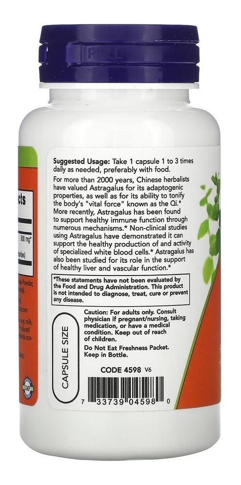 Astragalus Erva Chinesa 500mg Now Foods 90vcaps - Imagem 3