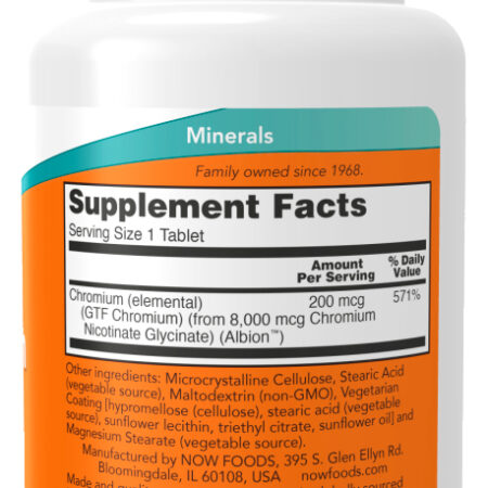 Cromo Gtf 200mcg Now Foods 100 Tablets Sabor Sem Sabor - Imagem 2