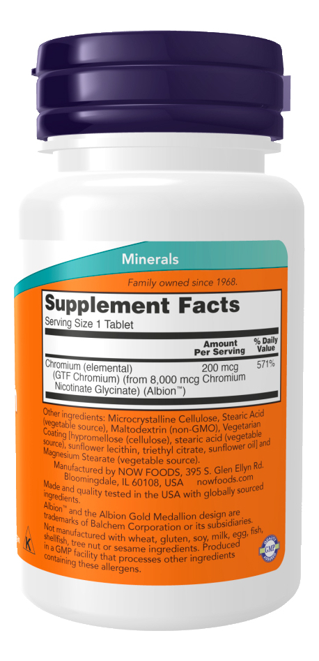 Cromo Gtf 200mcg Now Foods 100 Tablets Sabor Sem Sabor - Imagem 2