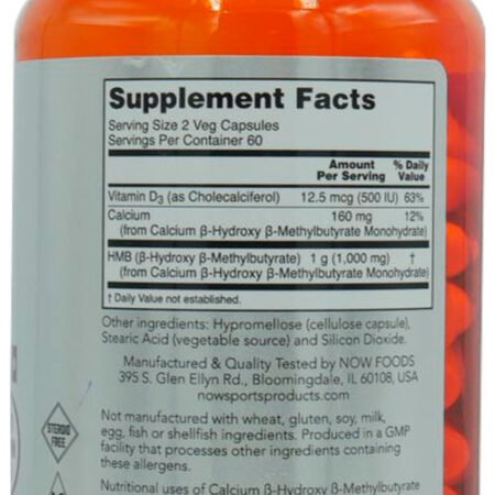 Hmb 500mg Now Foods Com Vitamina D3 120 Veg Caps 3un - Imagem 4