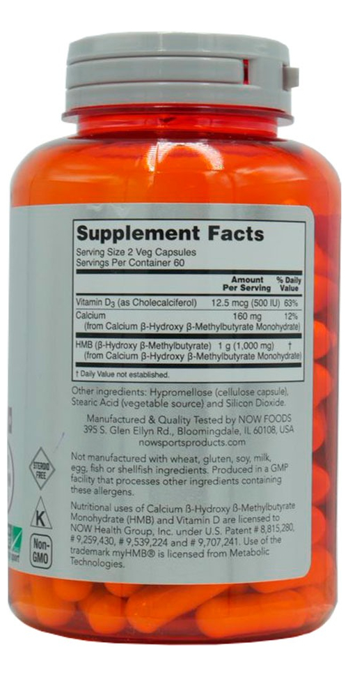Hmb 500mg Now Foods Com Vitamina D3 120 Veg Caps 3un - Imagem 4