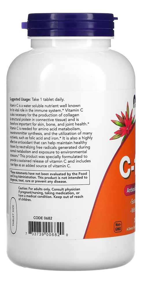 Vitamina C 1000mg+r. Mosqueta 250tab Importado 4un Now Foods - Imagem 4