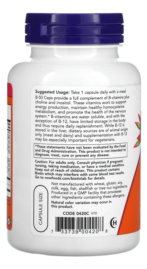 Vitamina B-50 Nowfoods Complexo B 100 Veg Caps Eua/usa - Imagem 2