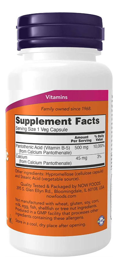 Ácido Pantotênico Now Foods Vit. Complexo B 100cap - Imagem 2