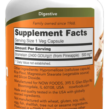 Bromelaína 500mg Now Foods 2400gdu/g 120veg Caps 5un - Imagem 4