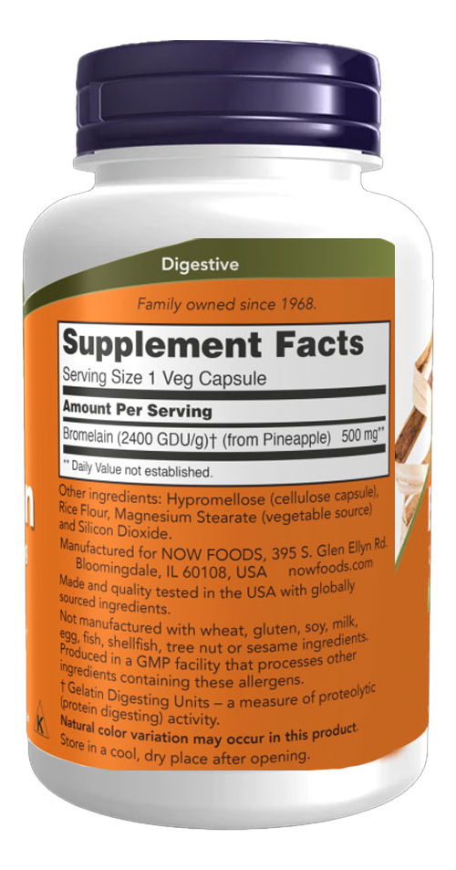 Bromelaína 500mg Now Foods 2400gdu/g 120veg Caps 5un - Imagem 4