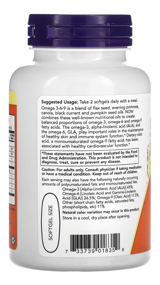 Ômega 3-6-9 1.000mg Now Foods 100 Caps Softgels Importado - Imagem 3
