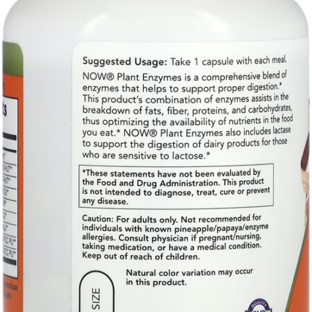 Enzimas Digestivas Now Foods Plant Enzymes 120 Veg Caps 5un - Imagem 5