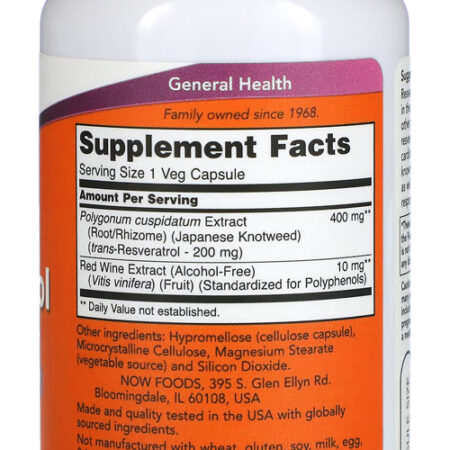 Resveratrol 200mg Now Foods Extrato Vinho Tinto 60caps 5un - Imagem 4