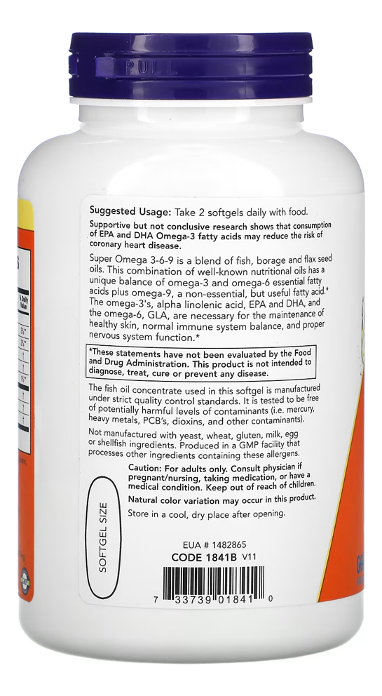 Super Ômega 3-6-9 1200mg Now Foods 180 Soft + Porta Cápsulas - Imagem 3
