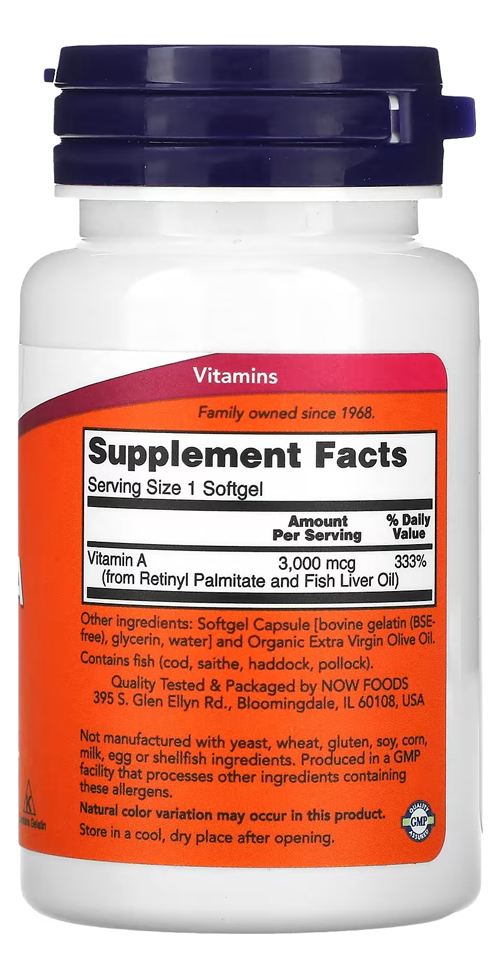 Now Foods Vitamina A 10.000ui 100cap Distribuidor Autorizado - Imagem 2