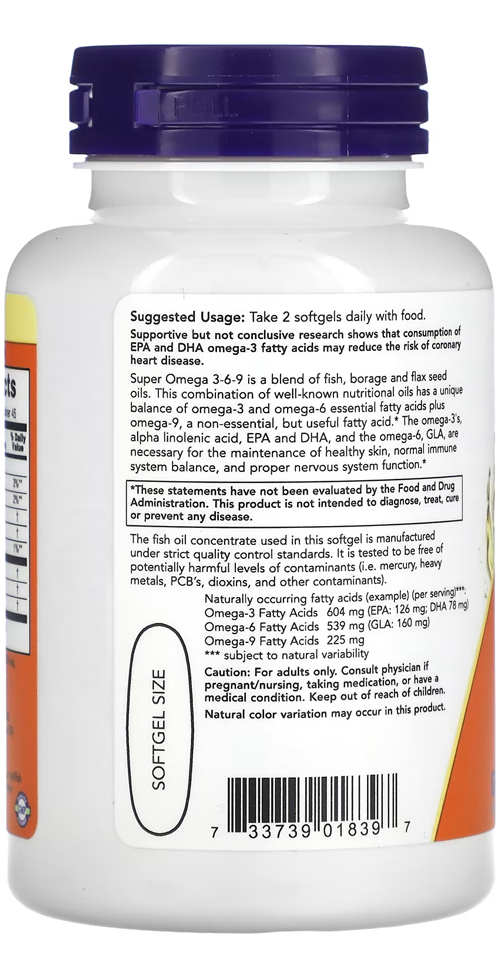 Super Ômega 3-6-9 1200mg Now Foods 90 Caps Softgels Eua/usa - Imagem 3