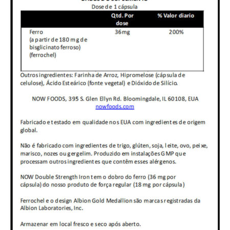 Bisglicinato De Ferro 36mg 90 Veg Cáps Importado - Imagem 4