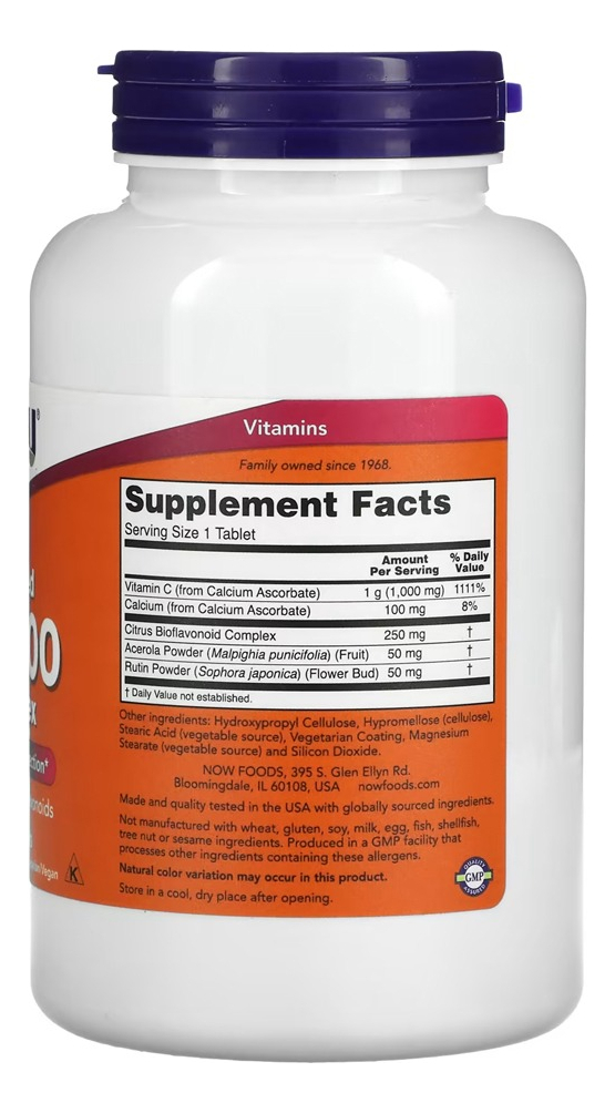 Complexo Vitamina C 1000mg 180 Tabls Importado 4un Now Foods - Imagem 3