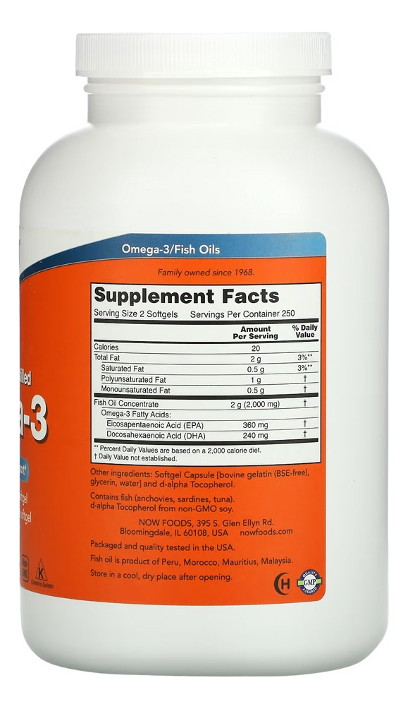 Ômega-3 Molecularmente Destilado 500soft 5un Now Foods - Imagem 3