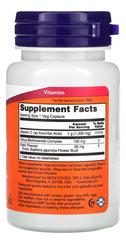 Vitamina C-1000 Now Foods 30 Veg Cápsulas + Porta Cápsulas - Imagem 3