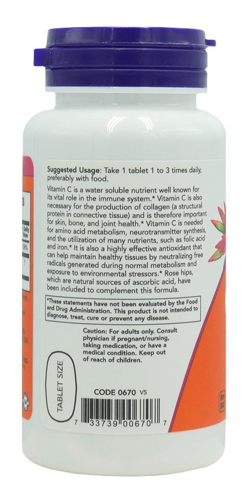 Vitamina C 500mg Com Rosa Mosqueta Now Foods 100tab - Imagem 2