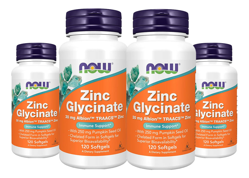 Glicinato De Zinco 30mg Nowfoods Zinc Glycinate 120softg 4un