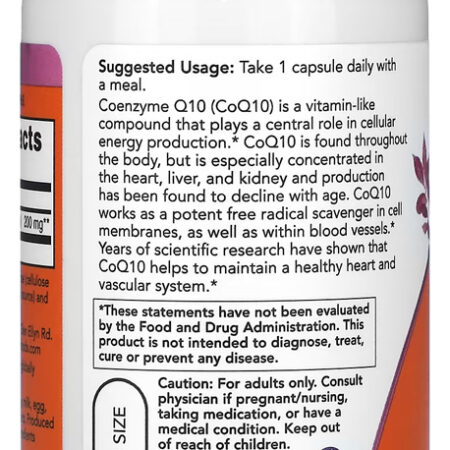 Coenzima Coq10 200mg 60 Veg Cáp Importado 4un Now Foods - Imagem 4
