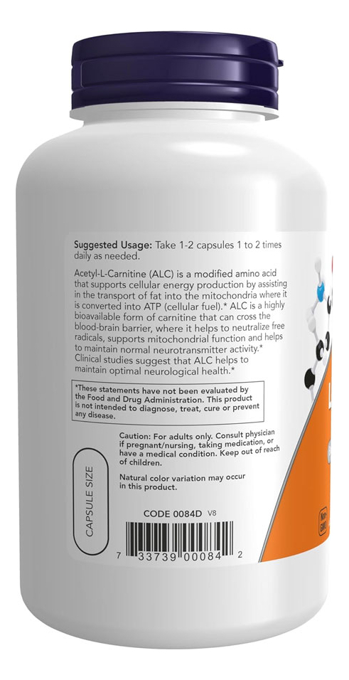 Acetil L-carnitina 500mg 200veg Caps Importado - Imagem 2