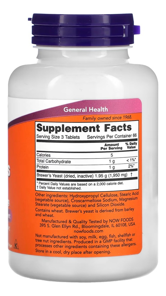 Levedura De Cerveja 650mg 200 Tabs Importado 3un Now Foods - Imagem 4