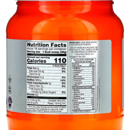 Beef Bone Broth Proteína Pó 544 G Importado 4un Now Foods - Imagem 4