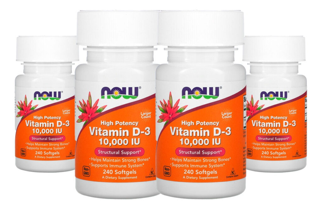 Now Foods Vitamina D3 250mcg Alta Potência 240 Softgels 4un
