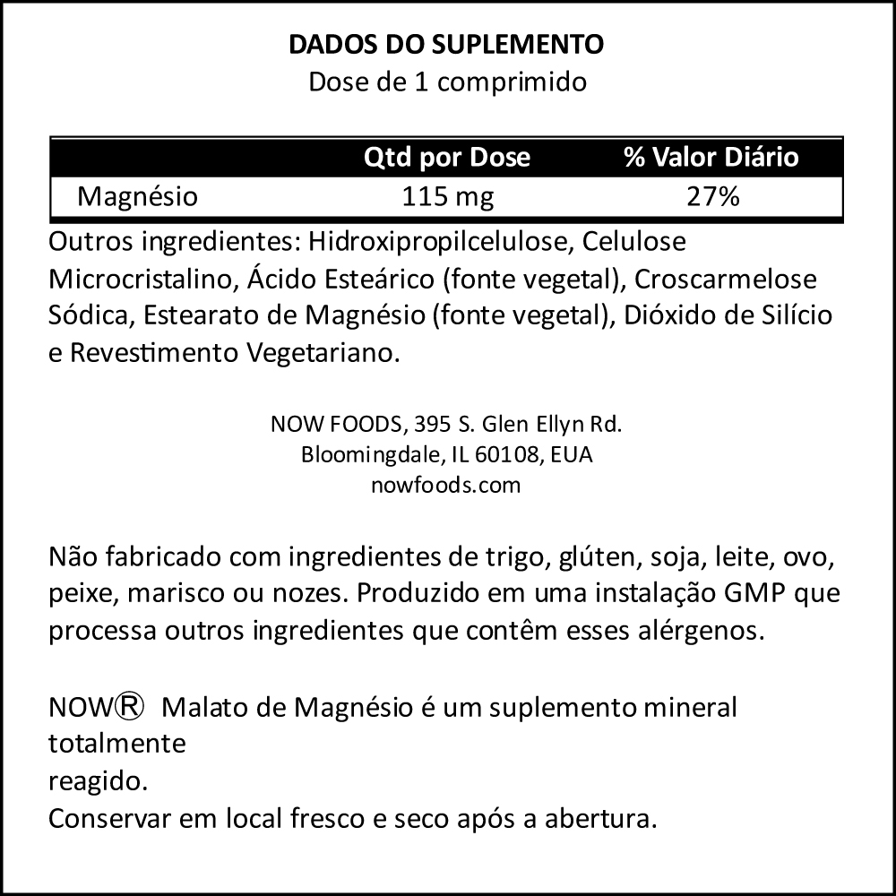 Magnésio Dimalato Malate 1000mg Now Foods 180tablets - Imagem 4