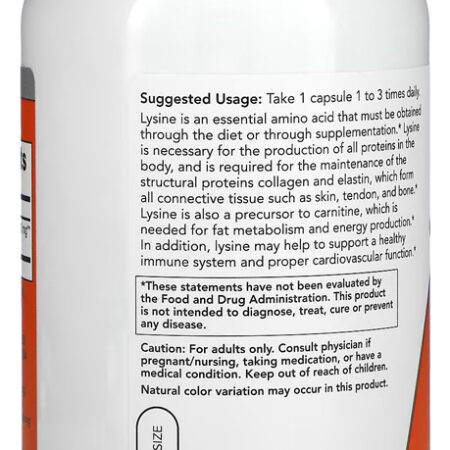 L-lisina 500mg Now Foods L-lysine 250 Veg Caps Importado 4un - Imagem 3
