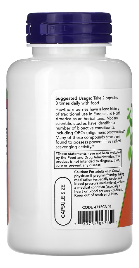 Hawthorn 540mg Baga Crataegus Now Foods 100veg Importado 4un - Imagem 3
