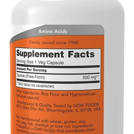 Taurina Taurine Now Foods 500mg 100veg Capsulas Importado - Imagem 2