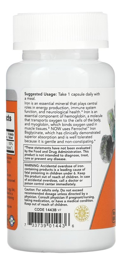 Ferro Bisglicinato 18 Mg 120veg Cáps Importado 5un Now Foods - Imagem 4