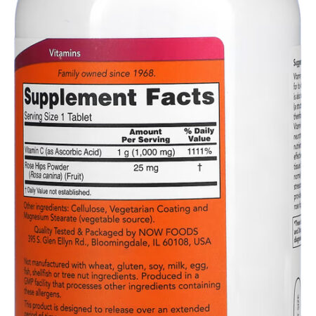 Vitamina C 1000mg+r. Mosqueta 250tab Importado 5un Now Foods - Imagem 3