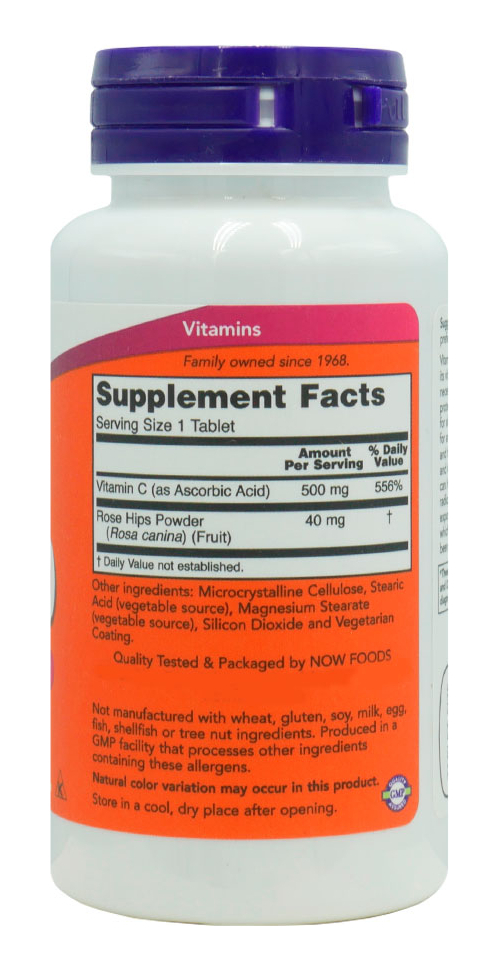 Vitamina C 500mg Com Rosa Mosqueta Now Foods 100tab Eua/usa - Imagem 3